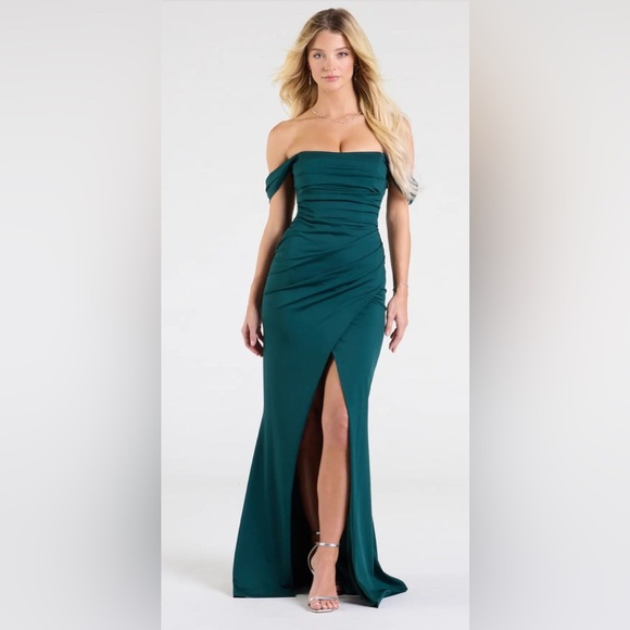 Windsor Grace Off-The-Shoulder Wrap Mermaid Formal Dress - Picture 4 of 5